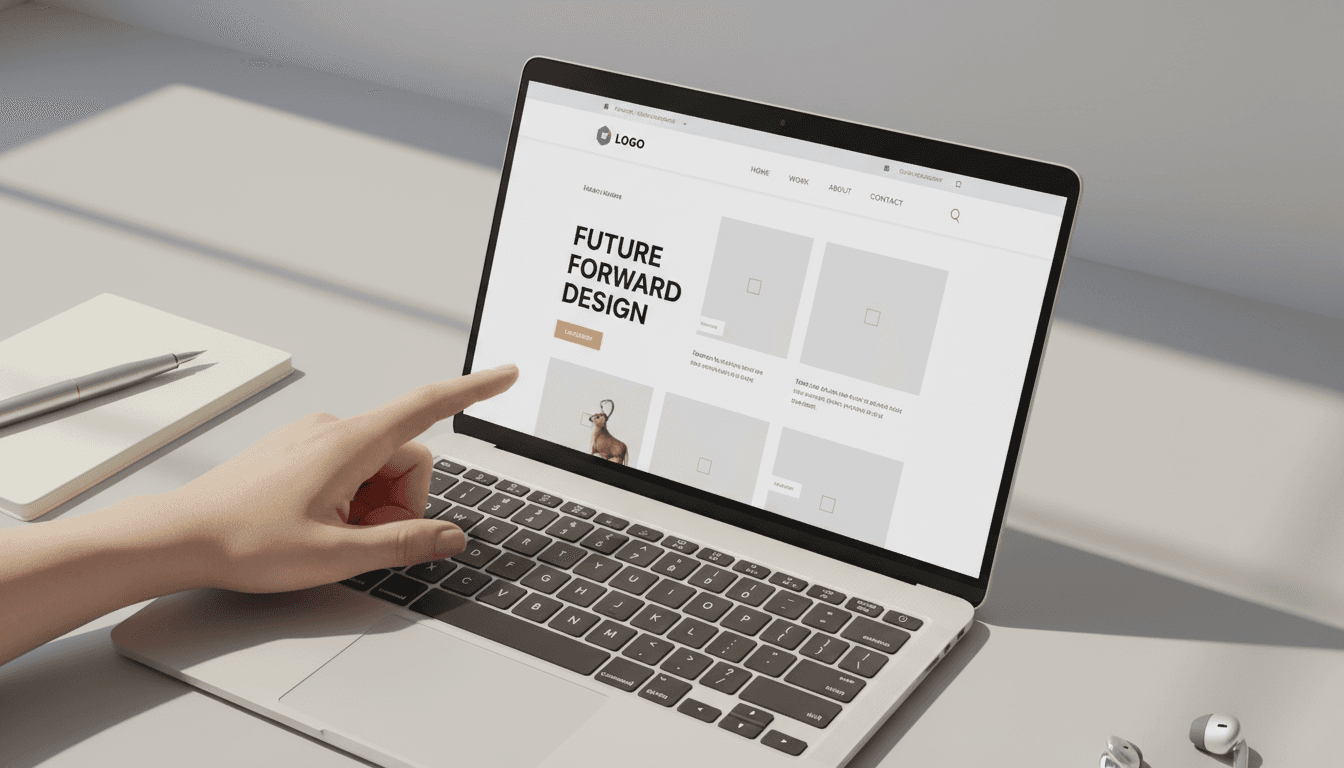 TITANWEB web design displayed on laptop screen with designer reviewing responsive website layout