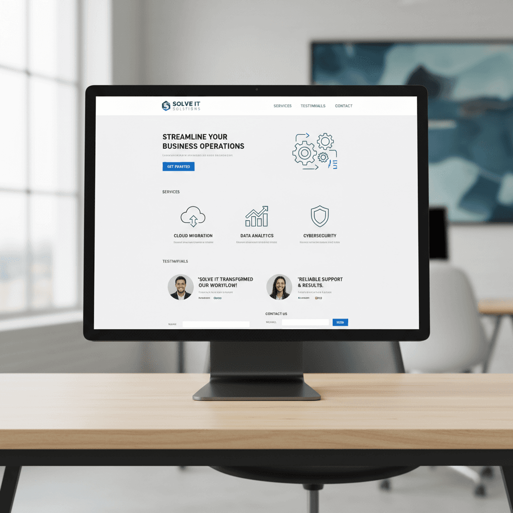 Service business website homepage on desktop monitor
