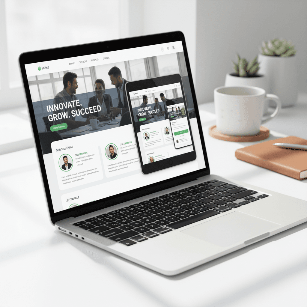 Complete responsive website layout on laptop display