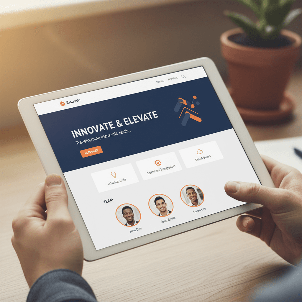 Startup website design displayed on tablet device