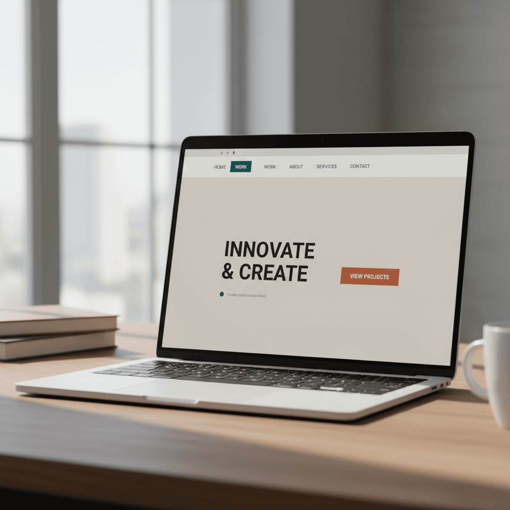 Professional business portfolio website displayed on laptop screen